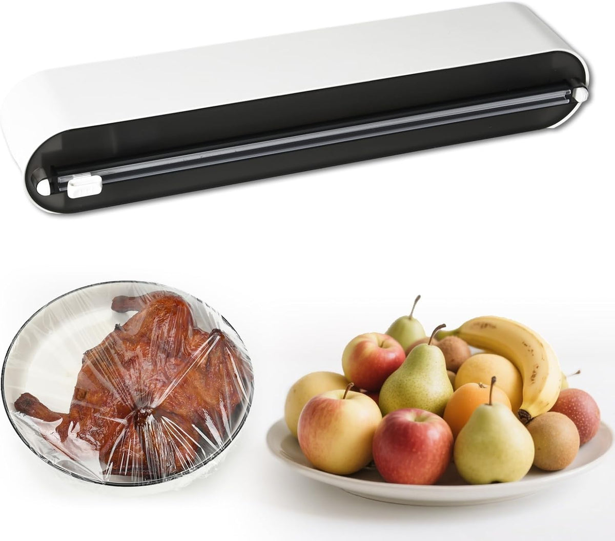 Magnetic Plastic Wrap Dispenser with Cutter, No-Drill Wall Mount Aluminum Foil Holder with Slide Cutter, Cuts Aluminum Foil, Saran Wrap, Cling Wrap, Wax Paper (Grey-Plastic)