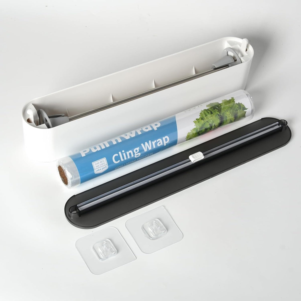 Magnetic Plastic Wrap Dispenser with Cutter, No-Drill Wall Mount Aluminum Foil Holder with Slide Cutter, Cuts Aluminum Foil, Saran Wrap, Cling Wrap, Wax Paper (Grey-Plastic)