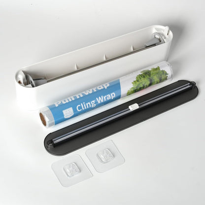 Magnetic Plastic Wrap Dispenser with Cutter, No-Drill Wall Mount Aluminum Foil Holder with Slide Cutter, Cuts Aluminum Foil, Saran Wrap, Cling Wrap, Wax Paper (Grey-Plastic)