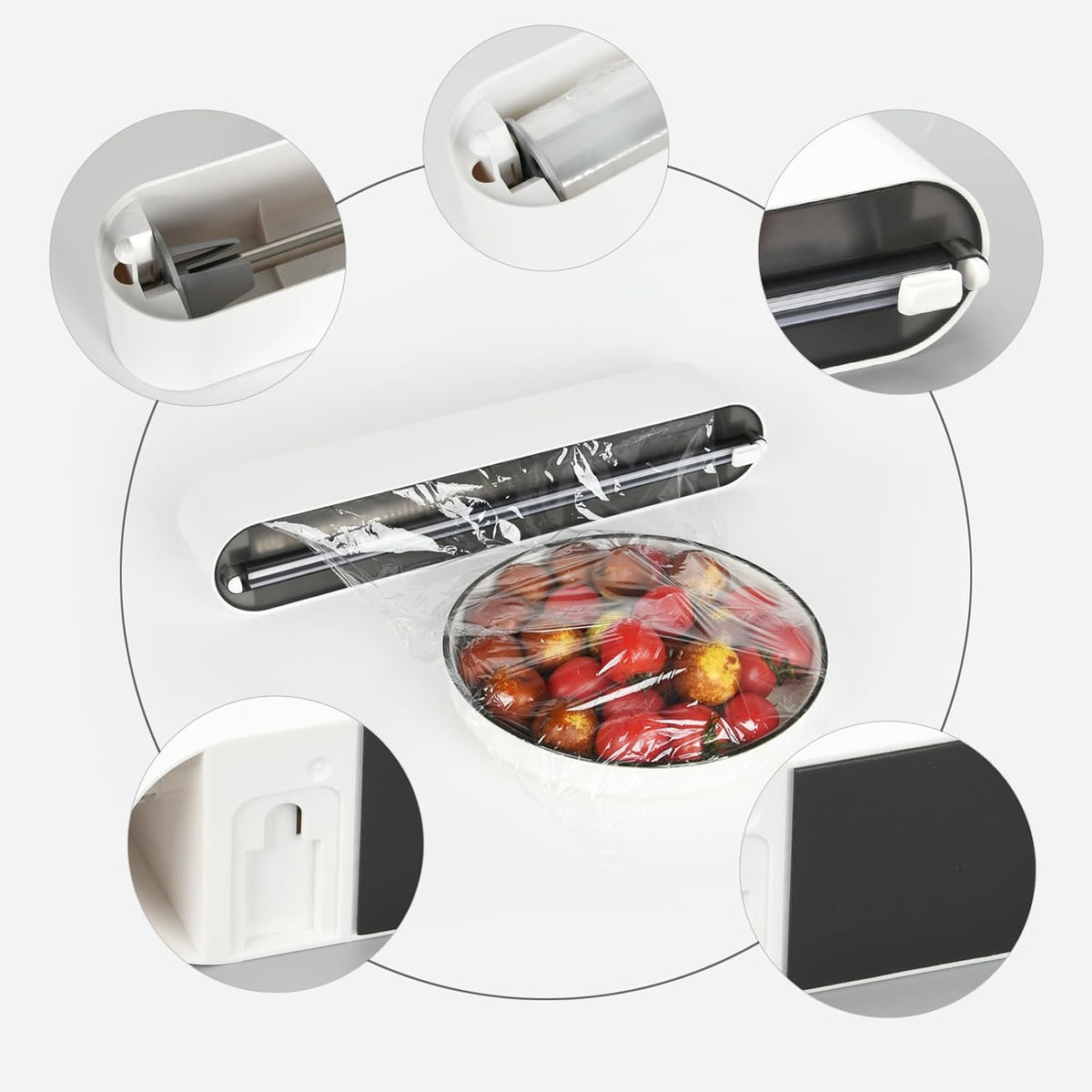 Magnetic Plastic Wrap Dispenser with Cutter, No-Drill Wall Mount Aluminum Foil Holder with Slide Cutter, Cuts Aluminum Foil, Saran Wrap, Cling Wrap, Wax Paper (Grey-Plastic)