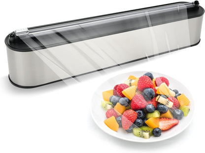 Magnetic Plastic Wrap Dispenser with Cutter, No-Drill Wall Mount Aluminum Foil Holder with Slide Cutter, Cuts Aluminum Foil, Saran Wrap, Cling Wrap, Wax Paper (Grey-Plastic)