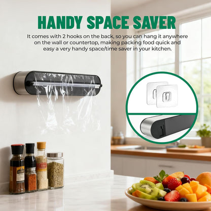 Magnetic Plastic Wrap Dispenser with Cutter, No-Drill Wall Mount Aluminum Foil Holder with Slide Cutter, Cuts Aluminum Foil, Saran Wrap, Cling Wrap, Wax Paper (Grey-Plastic)