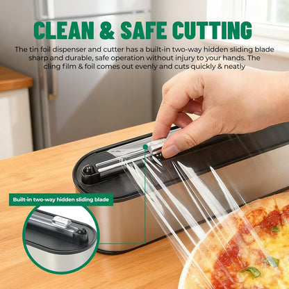 Magnetic Plastic Wrap Dispenser with Cutter, No-Drill Wall Mount Aluminum Foil Holder with Slide Cutter, Cuts Aluminum Foil, Saran Wrap, Cling Wrap, Wax Paper (Grey-Plastic)