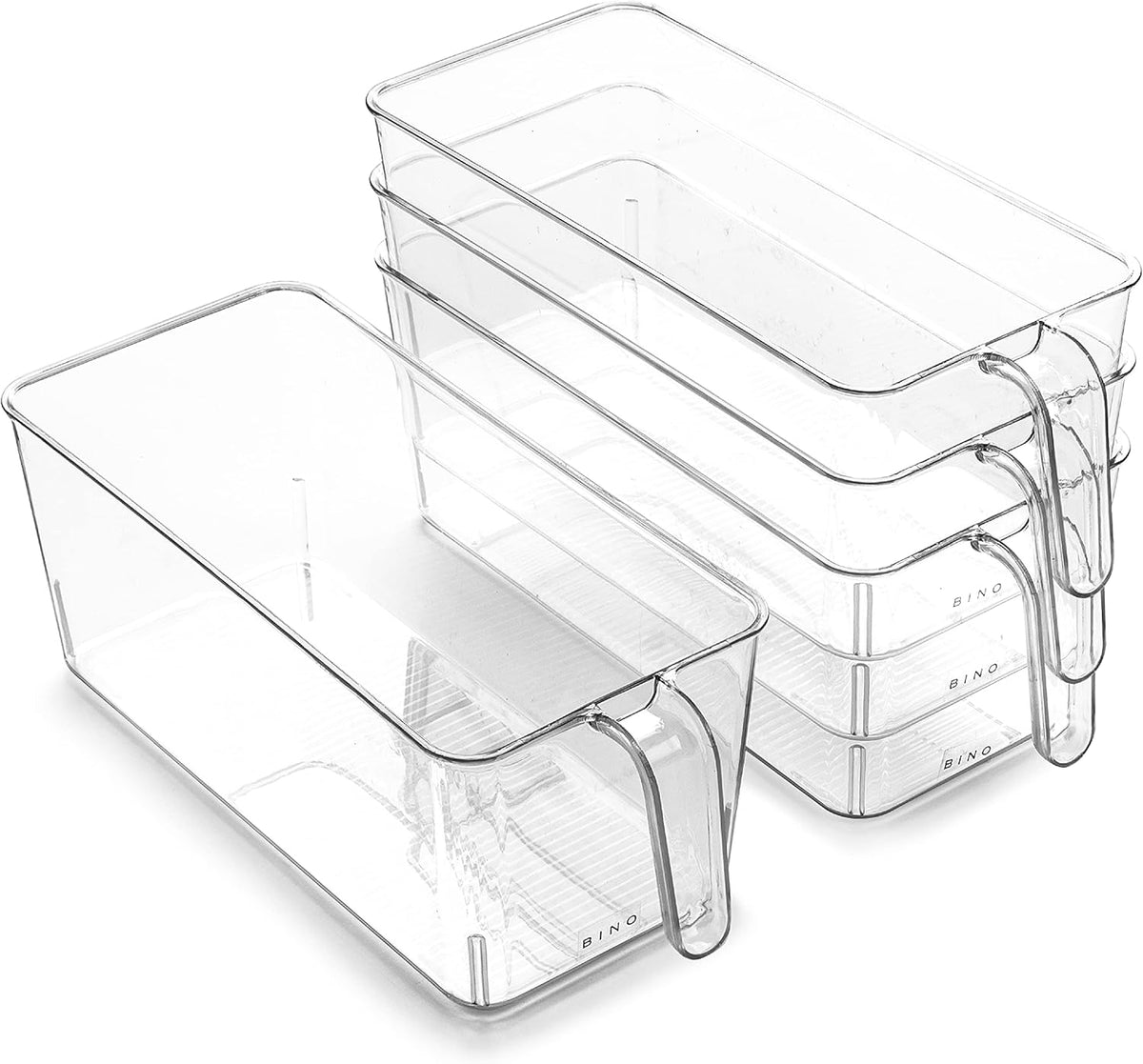 l Plastic Storage Bins l THE HOLDER COLLECTION l 4-Pack, Medium Multi-Use Clear Containers for Organizing with Built-in Handles l Pantry Organization & Storage l Kitchen Organizer l Storage Bins