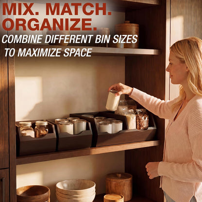 Stackable Solid Wood Storage Bins for Kitchen Pantry & Countertop, Ventilated Potato and Onion Basket Organizer with Handles, Wooden Produce Storage Containers, 3-Pack, Chestnut Finish