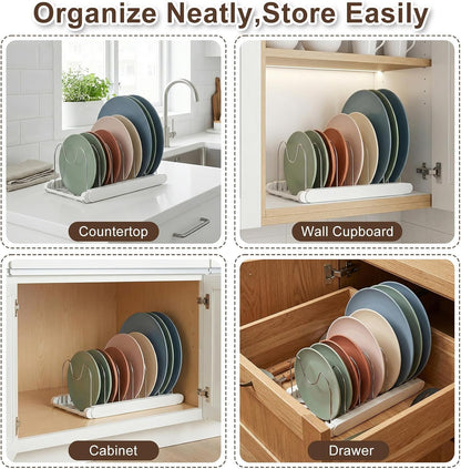 Expandable Pots and Pans Organizer Under Cabinet | 7 Stainless Steel Dividers, 13-22 inch Heavy Duty Pan Rack with Lid Holder, Pot Organizer Inside Cabinet for Kitchen Storage