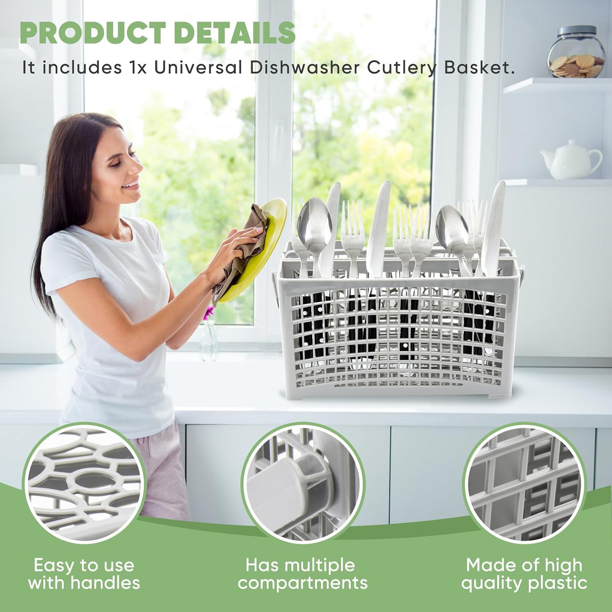 Universal Dishwasher Basket Replacement - 2 in 1 Utensil/Cutlery Basket