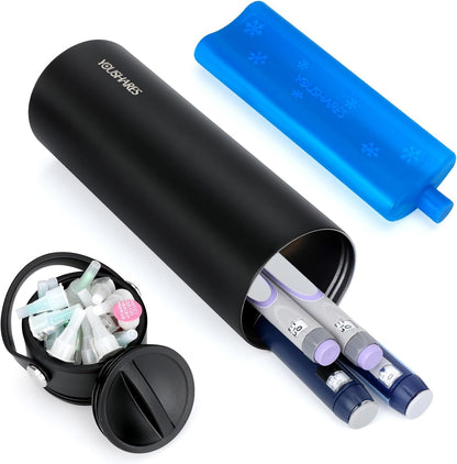 Insulin Cooler Travel Case - 48H Non-Electric Cooling Bottle with TSA Approved Ice Pack, Diabetic Medication Pen Vials Refrigerator, Medical Carry Case Portable for GLP-1 Pens