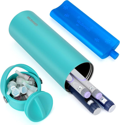 Insulin Cooler Travel Case - 48H Non-Electric Cooling Bottle with TSA Approved Ice Pack, Diabetic Medication Pen Vials Refrigerator, Medical Carry Case Portable for GLP-1 Pens