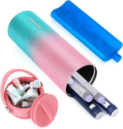 Insulin Cooler Travel Case - 48H Non-Electric Cooling Bottle with TSA Approved Ice Pack, Diabetic Medication Pen Vials Refrigerator, Medical Carry Case Portable for GLP-1 Pens