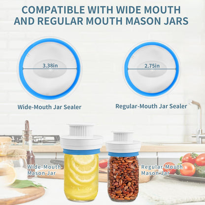 Upgraded Mason Jar Canning Sealer Kit - Sealer Set with Hoses Compatible with FoodSaver Vacuum Sealers - For Wide Mouth and Regular Mouth Jars (White)
