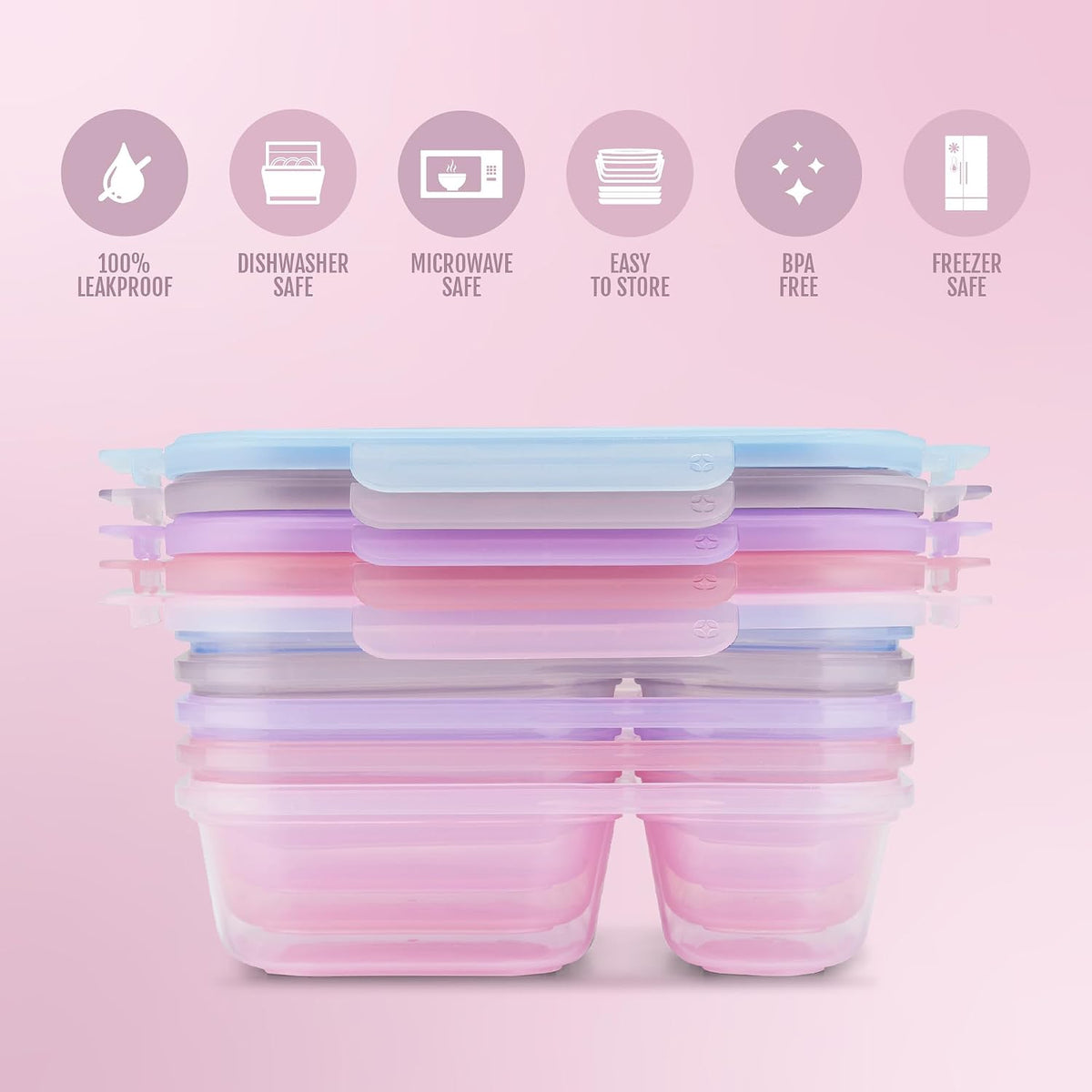 Snap & Nest 4.5 Cup Plastic Meal Prep Set, 10 Piece, Cactus Blooms