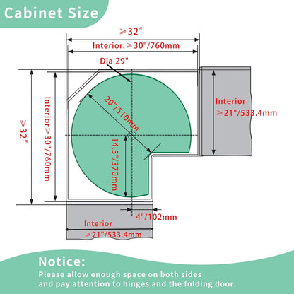 28" Lazy Susan Turntable for Kitchen Blind Corner Cabinet Organizer Kidney Shape Lazy Susan Organizers for Kitchen Rotating Tray Corner Cabinet (D=28 Inches)