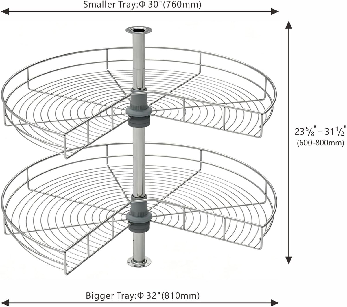 28" Lazy Susan Turntable for Kitchen Blind Corner Cabinet Organizer Kidney Shape Lazy Susan Organizers for Kitchen Rotating Tray Corner Cabinet (D=28 Inches)