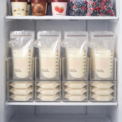 4 Pcs Storage Container Breastmilk for Fridge, Clear Organizer Bins for Milk Bags, Plastic Storage Bins for Freezer,Pantry, Bottles Bathroom, Vanity, Drawer and Yogurts,4.4" Wide