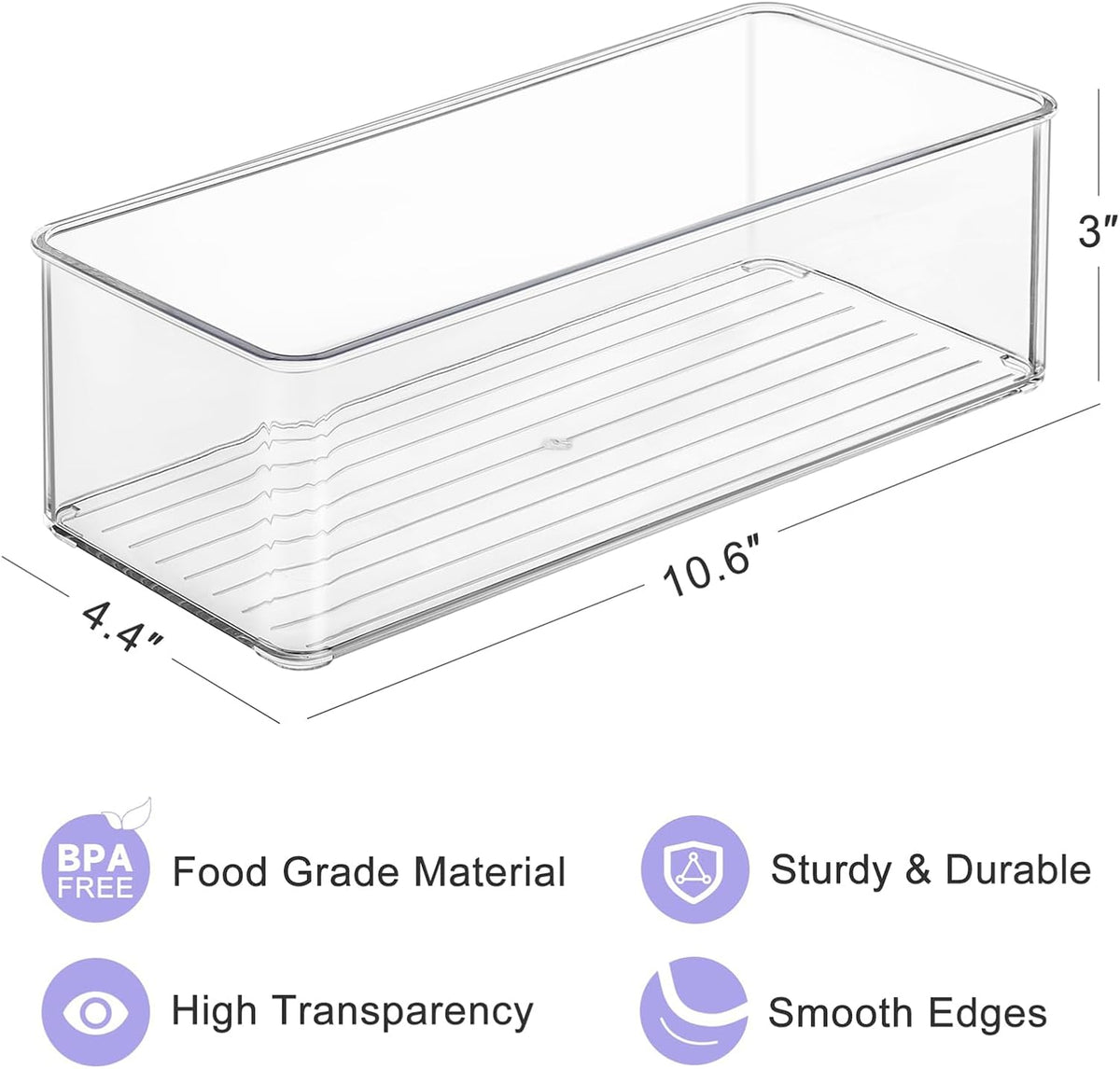 4 Pcs Storage Container Breastmilk for Fridge, Clear Organizer Bins for Milk Bags, Plastic Storage Bins for Freezer,Pantry, Bottles Bathroom, Vanity, Drawer and Yogurts,4.4" Wide