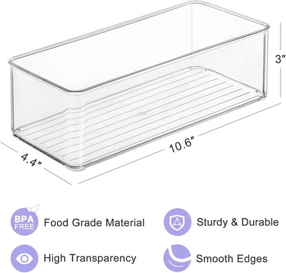 4 Pcs Storage Container Breastmilk for Fridge, Clear Organizer Bins for Milk Bags, Plastic Storage Bins for Freezer,Pantry, Bottles Bathroom, Vanity, Drawer and Yogurts,4.4" Wide