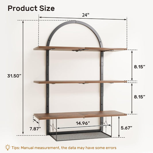 XLHOMO Floating Shelf for Wall- 31.5"x 24" 3+1 Tier Floating Shelves with Basket for Bathroom, Living Room,Bedroom and Kitchen Rustic Brown