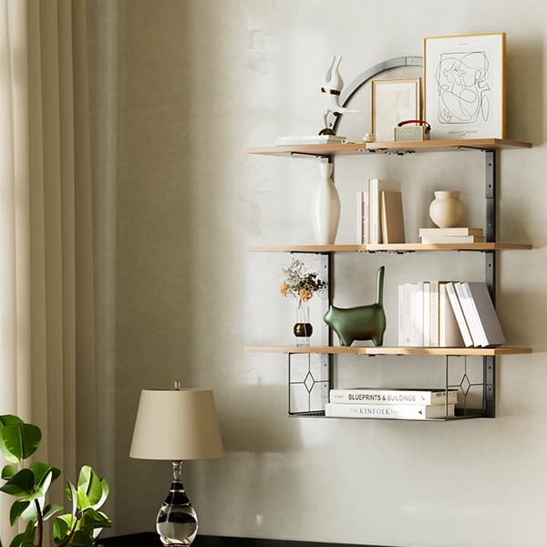 XLHOMO Floating Shelf for Wall- 31.5"x 24" 3+1 Tier Floating Shelves with Basket for Bathroom, Living Room,Bedroom and Kitchen Rustic Brown