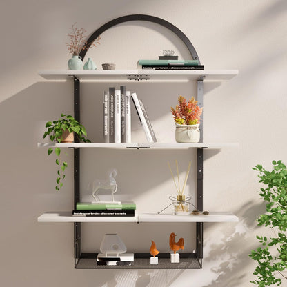 XLHOMO Floating Shelf for Wall- 31.5"x 24" 3+1 Tier Floating Shelves with Basket for Bathroom, Living Room,Bedroom and Kitchen Rustic Brown
