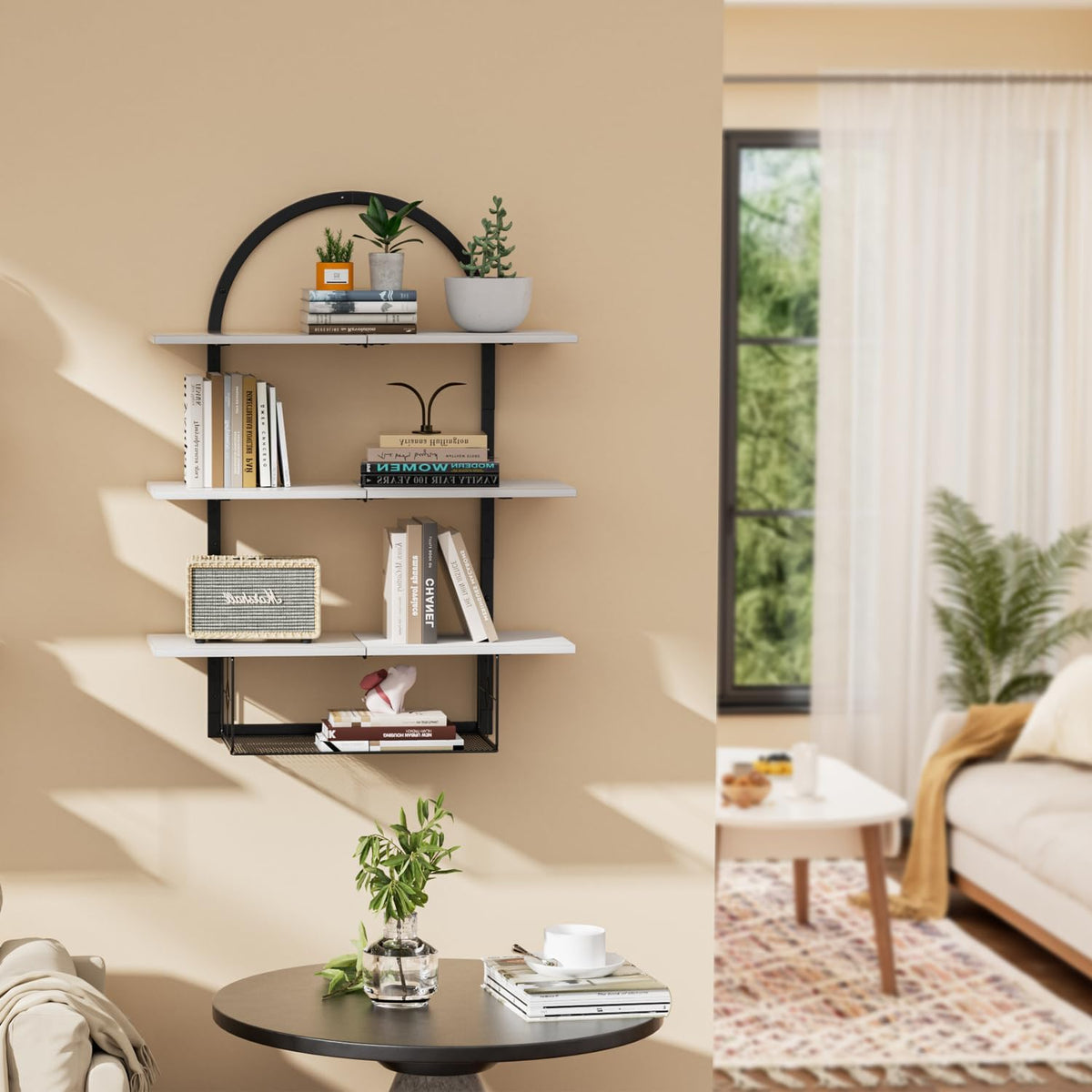 XLHOMO Floating Shelf for Wall- 31.5"x 24" 3+1 Tier Floating Shelves with Basket for Bathroom, Living Room,Bedroom and Kitchen Rustic Brown