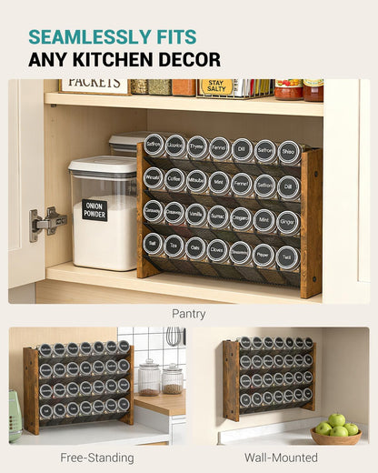 Spice Rack Organizer for Cabinet, Wood 4-Tier Vertical Seasoning Organizer, Wall Mount or Countertop Spice Shelf, Holds 28 Jars (No Jars Included), 14" W x 9.4" H