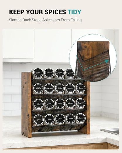 Spice Rack Organizer for Cabinet, Wood 4-Tier Vertical Seasoning Organizer, Wall Mount or Countertop Spice Shelf, Holds 28 Jars (No Jars Included), 14" W x 9.4" H