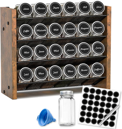 Spice Rack Organizer for Cabinet, Wood 4-Tier Vertical Seasoning Organizer, Wall Mount or Countertop Spice Shelf, Holds 28 Jars (No Jars Included), 14" W x 9.4" H