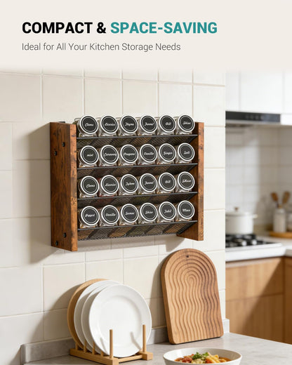 Spice Rack Organizer for Cabinet, Wood 4-Tier Vertical Seasoning Organizer, Wall Mount or Countertop Spice Shelf, Holds 28 Jars (No Jars Included), 14" W x 9.4" H
