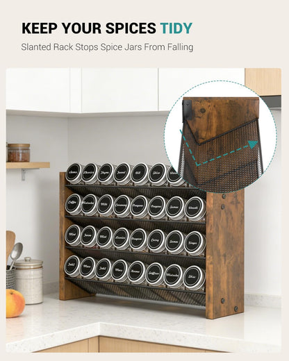 Spice Rack Organizer for Cabinet, Wood 4-Tier Vertical Seasoning Organizer, Wall Mount or Countertop Spice Shelf, Holds 28 Jars (No Jars Included), 14" W x 9.4" H