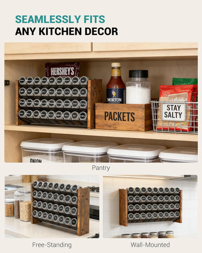 Spice Rack Organizer for Cabinet, Wood 4-Tier Vertical Seasoning Organizer, Wall Mount or Countertop Spice Shelf, Holds 28 Jars (No Jars Included), 14" W x 9.4" H