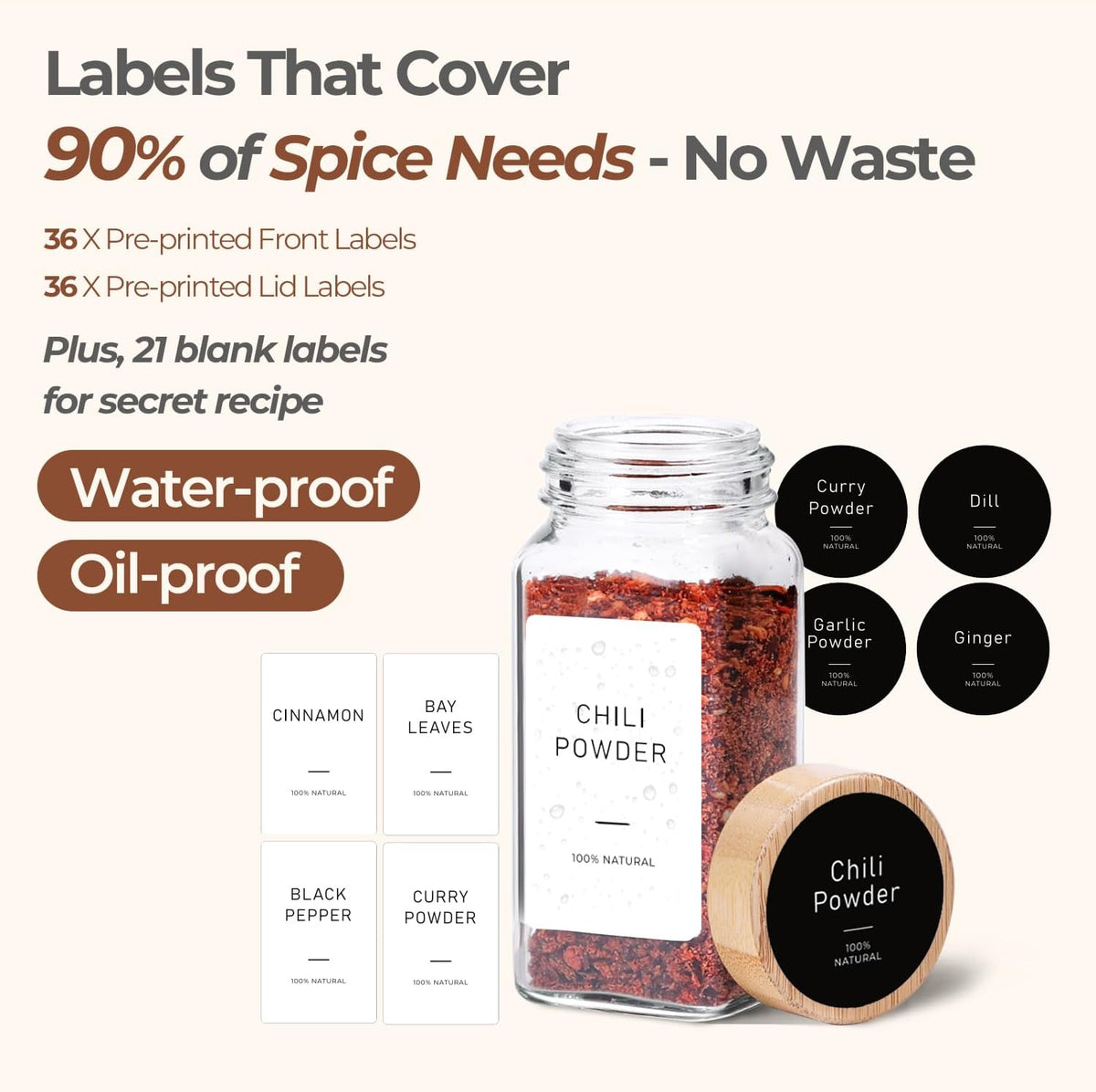 Glass Spice Jars with with Labels 4 oz 24 Pack Bamboo Lids Bulk Set | Empty Containers, Seasoning Herb Powder, Salt Pepper Chili, Spice Rack Organization, Kitchen Cabinet Storage, Funnel Included