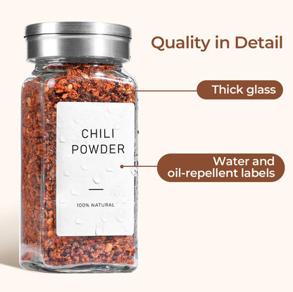 Glass Spice Jars with with Labels 4 oz 24 Pack Bamboo Lids Bulk Set | Empty Containers, Seasoning Herb Powder, Salt Pepper Chili, Spice Rack Organization, Kitchen Cabinet Storage, Funnel Included