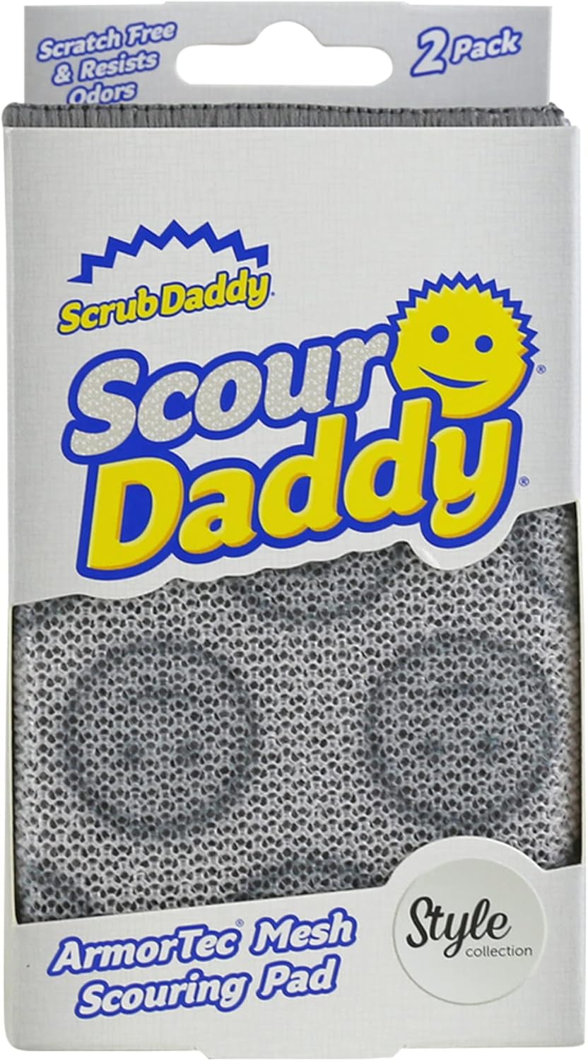 Scour Daddy Style, Scourers Non Scratch Scrubbing Sponge, Scouring Pads, Kitchen Sponges for Dishes, Dishwashing Pan Scrubber, Cleaning Supplies, Dish Sponges for Washing up, Pack of 2