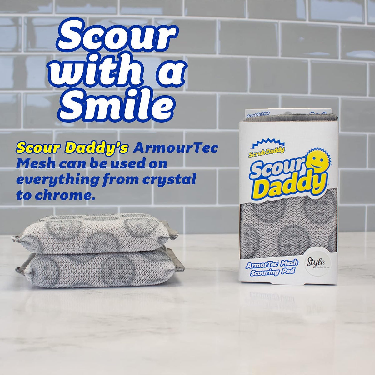 Scour Daddy Style, Scourers Non Scratch Scrubbing Sponge, Scouring Pads, Kitchen Sponges for Dishes, Dishwashing Pan Scrubber, Cleaning Supplies, Dish Sponges for Washing up, Pack of 2