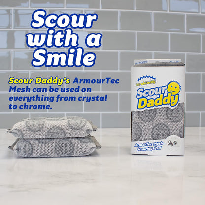 Scour Daddy Style, Scourers Non Scratch Scrubbing Sponge, Scouring Pads, Kitchen Sponges for Dishes, Dishwashing Pan Scrubber, Cleaning Supplies, Dish Sponges for Washing up, Pack of 2