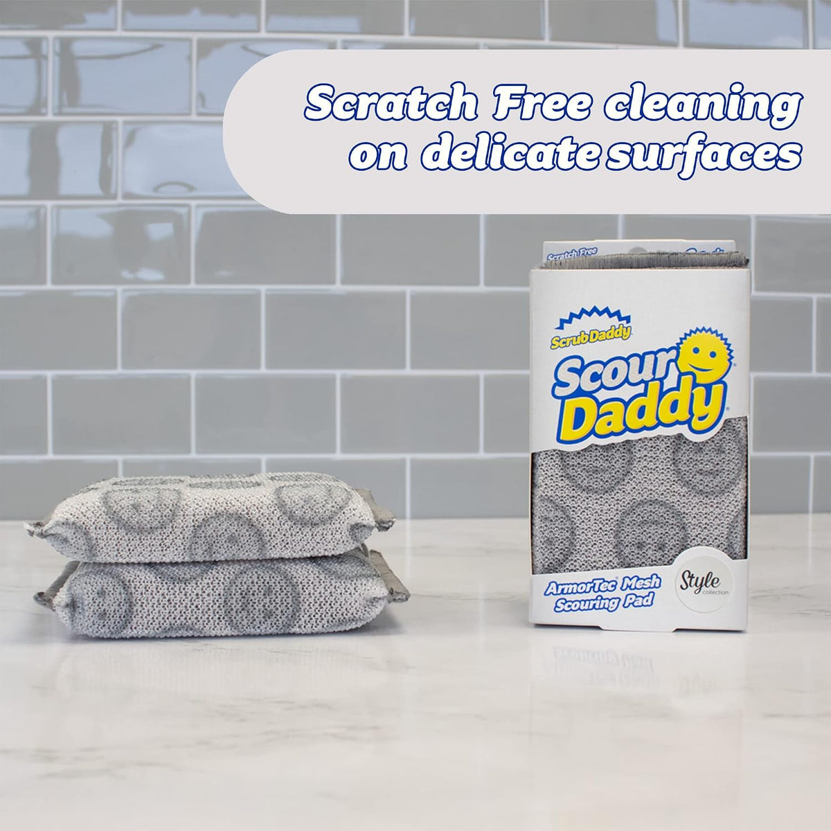 Scour Daddy Style, Scourers Non Scratch Scrubbing Sponge, Scouring Pads, Kitchen Sponges for Dishes, Dishwashing Pan Scrubber, Cleaning Supplies, Dish Sponges for Washing up, Pack of 2