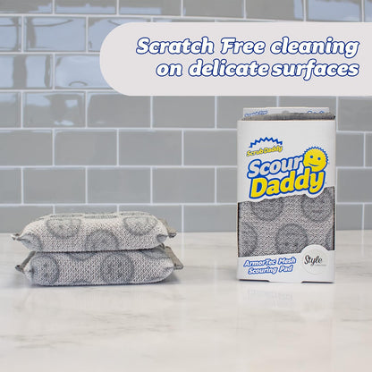 Scour Daddy Style, Scourers Non Scratch Scrubbing Sponge, Scouring Pads, Kitchen Sponges for Dishes, Dishwashing Pan Scrubber, Cleaning Supplies, Dish Sponges for Washing up, Pack of 2