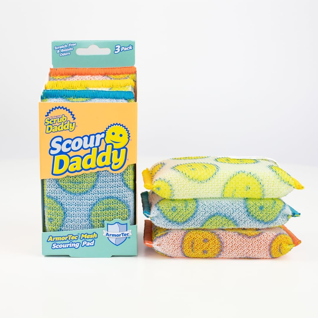 Scour Daddy Style, Scourers Non Scratch Scrubbing Sponge, Scouring Pads, Kitchen Sponges for Dishes, Dishwashing Pan Scrubber, Cleaning Supplies, Dish Sponges for Washing up, Pack of 2