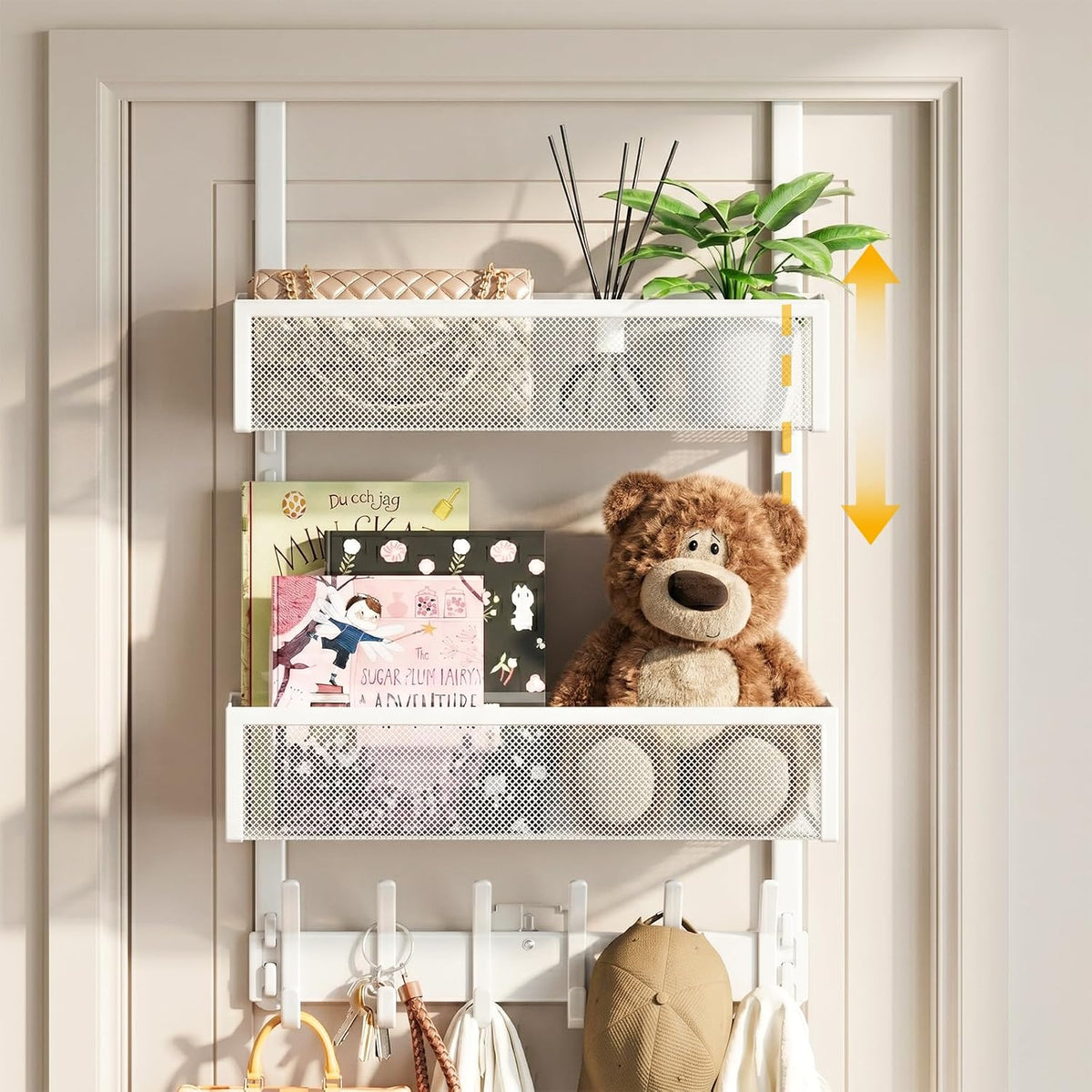 Over the Door Hooks Organizer,Door Hanger Fits Doors 1 3/4" White