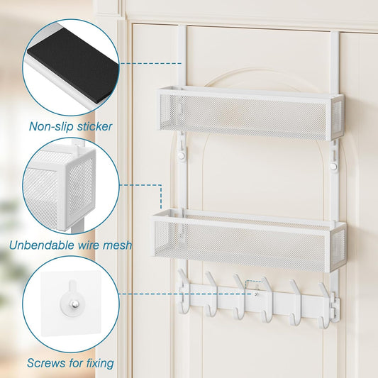 Over the Door Hooks Organizer,Door Hanger Fits Doors 1 3/4" White