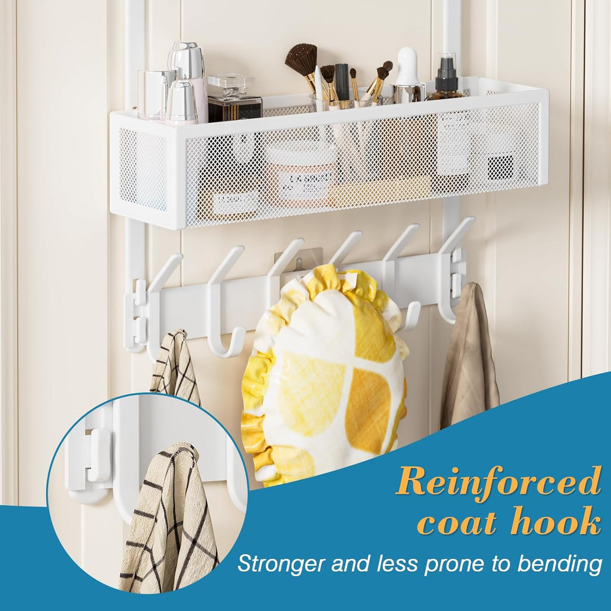 Over the Door Hooks Organizer,Door Hanger Fits Doors 1 3/4" White