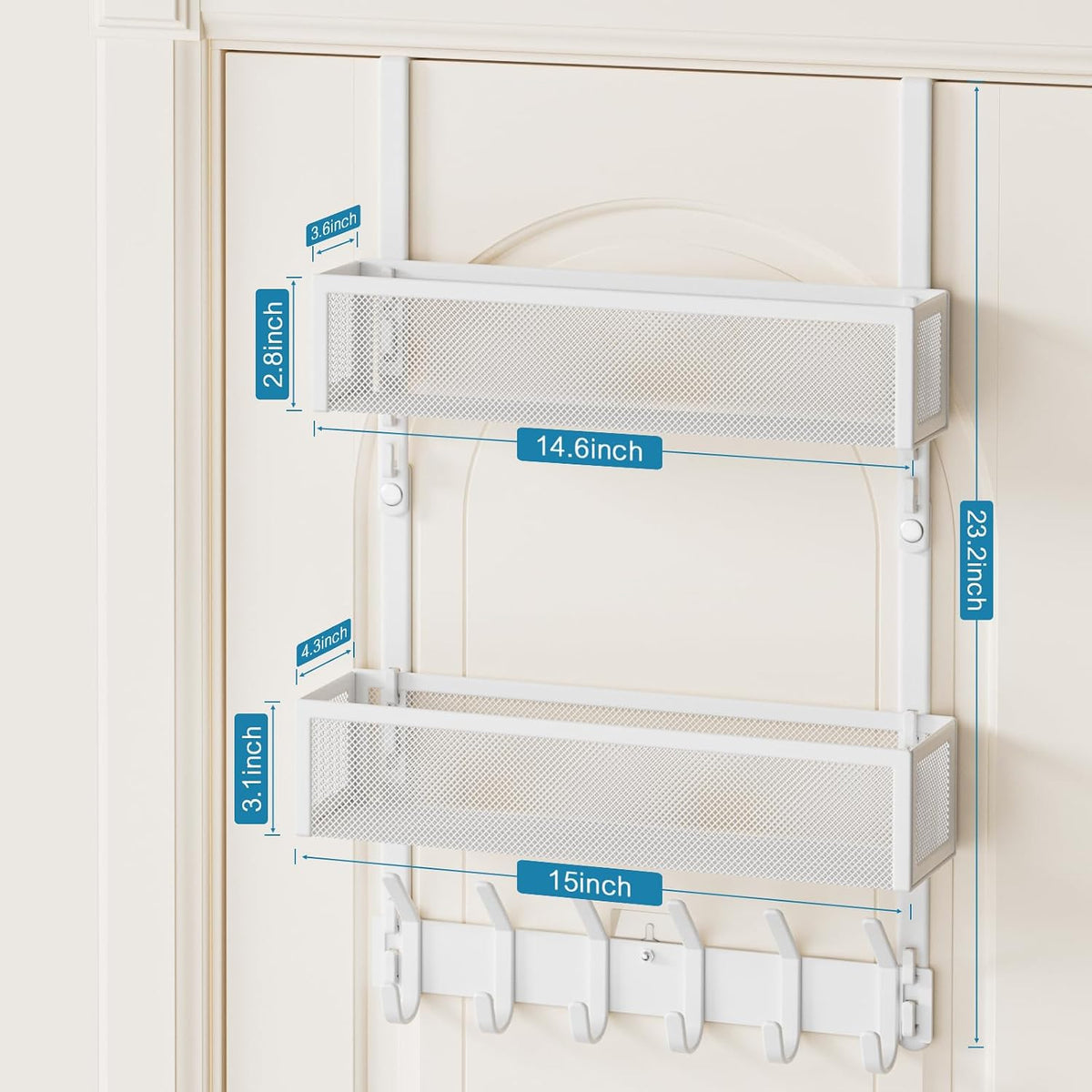 Over the Door Hooks Organizer,Door Hanger Fits Doors 1 3/4" White