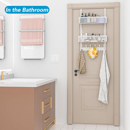 Over the Door Hooks Organizer,Door Hanger Fits Doors 1 3/4" White