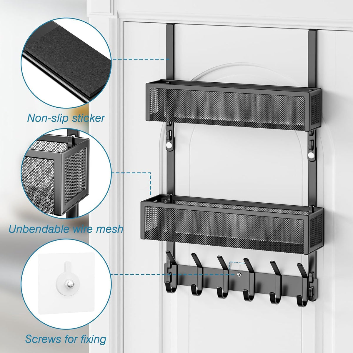 Over the Door Hooks Organizer,Door Hanger Fits Doors 1 3/4" White