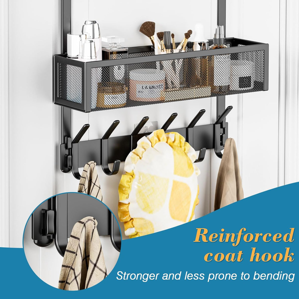 Over the Door Hooks Organizer,Door Hanger Fits Doors 1 3/4" White