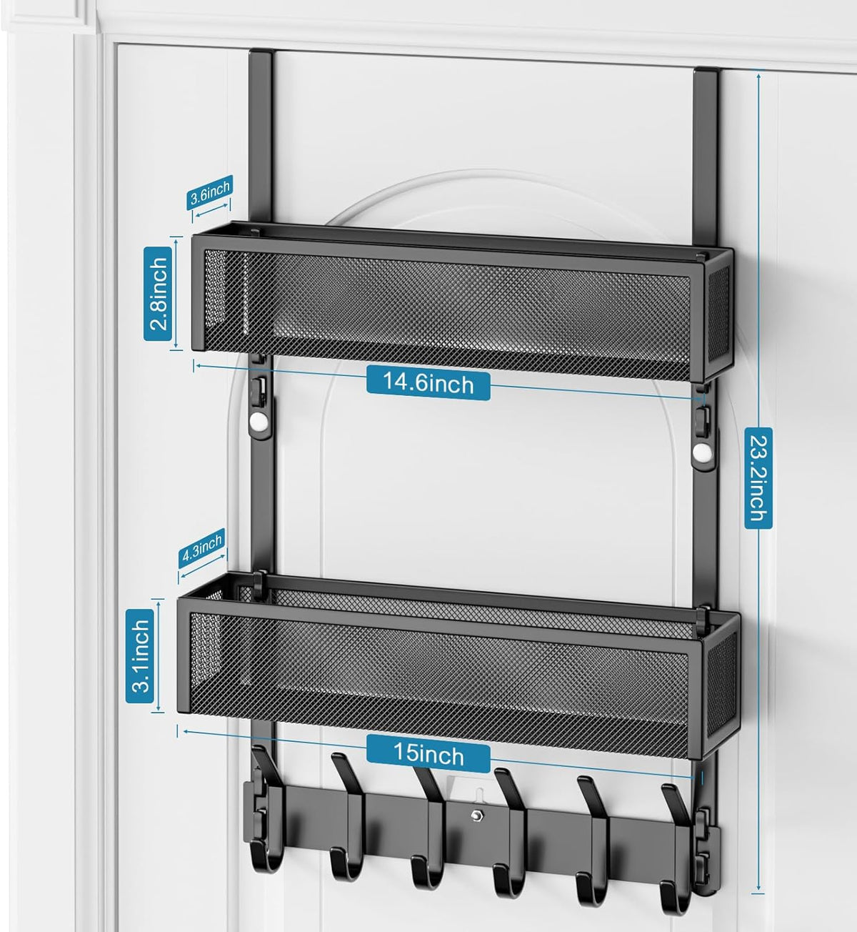 Over the Door Hooks Organizer,Door Hanger Fits Doors 1 3/4" White
