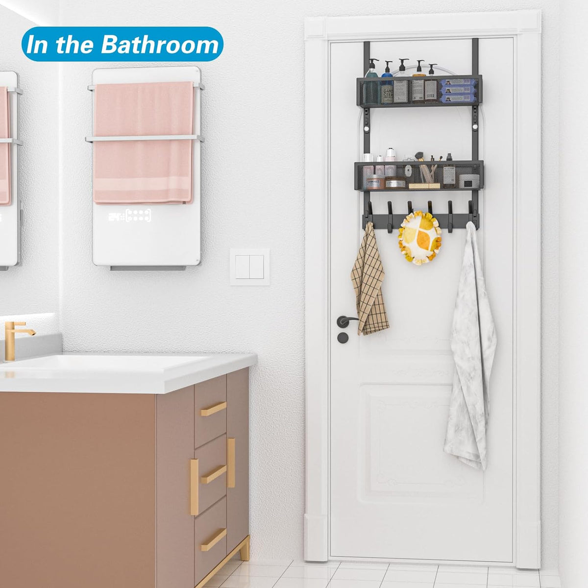 Over the Door Hooks Organizer,Door Hanger Fits Doors 1 3/4" White
