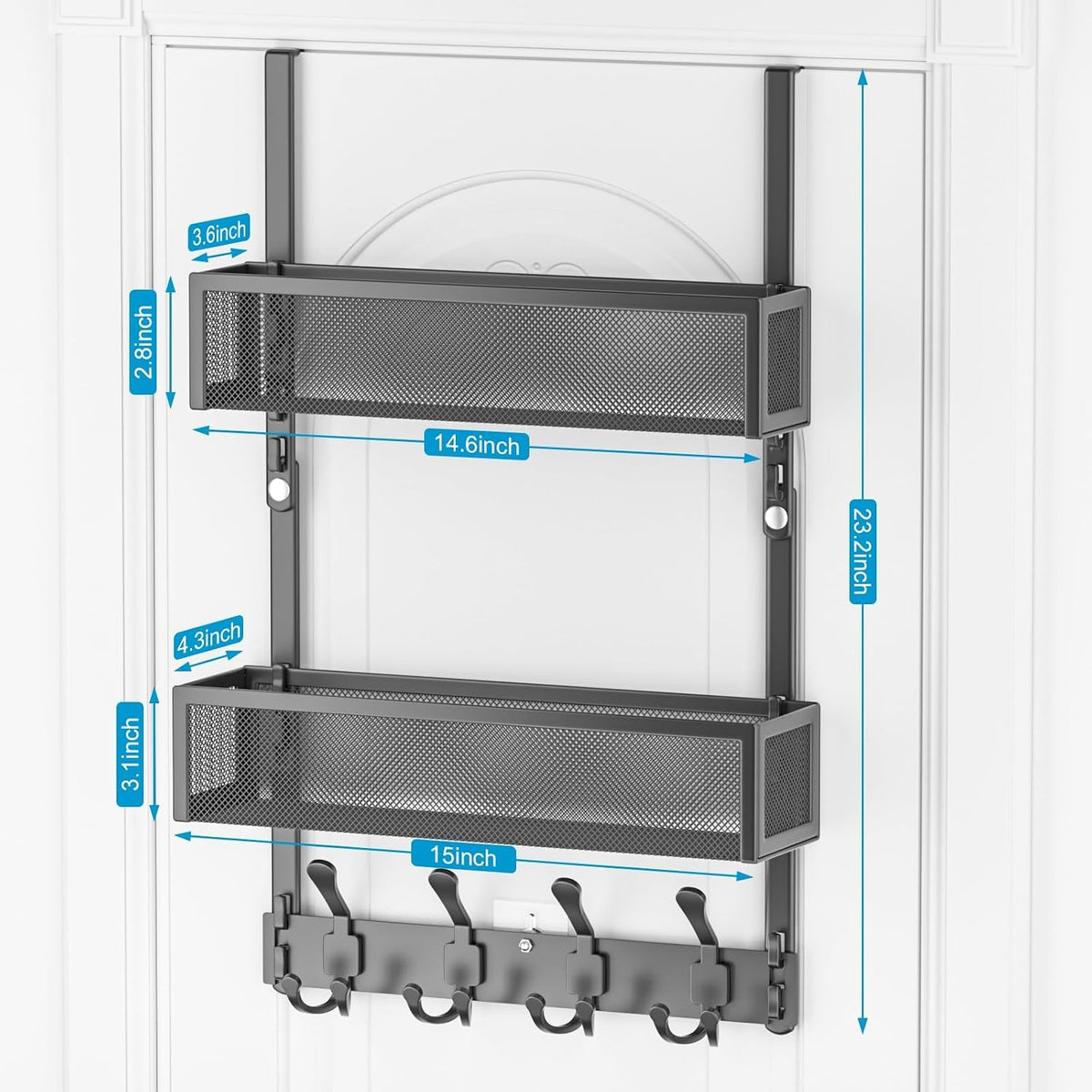 Over the Door Hooks Organizer,Door Hanger Fits Doors 1 3/4" White