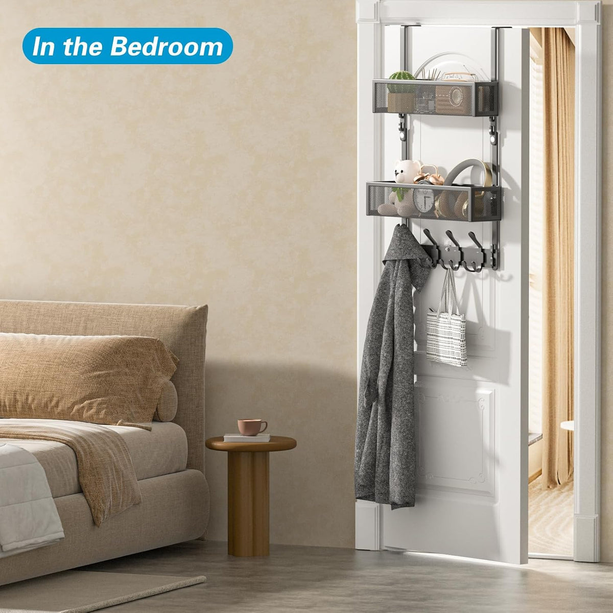 Over the Door Hooks Organizer,Door Hanger Fits Doors 1 3/4" White